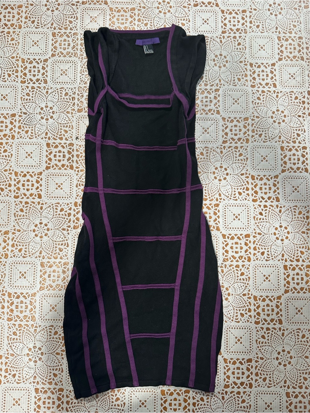Forever 21 Black Purple Contrast Seam Bodycon Mini Dress Small